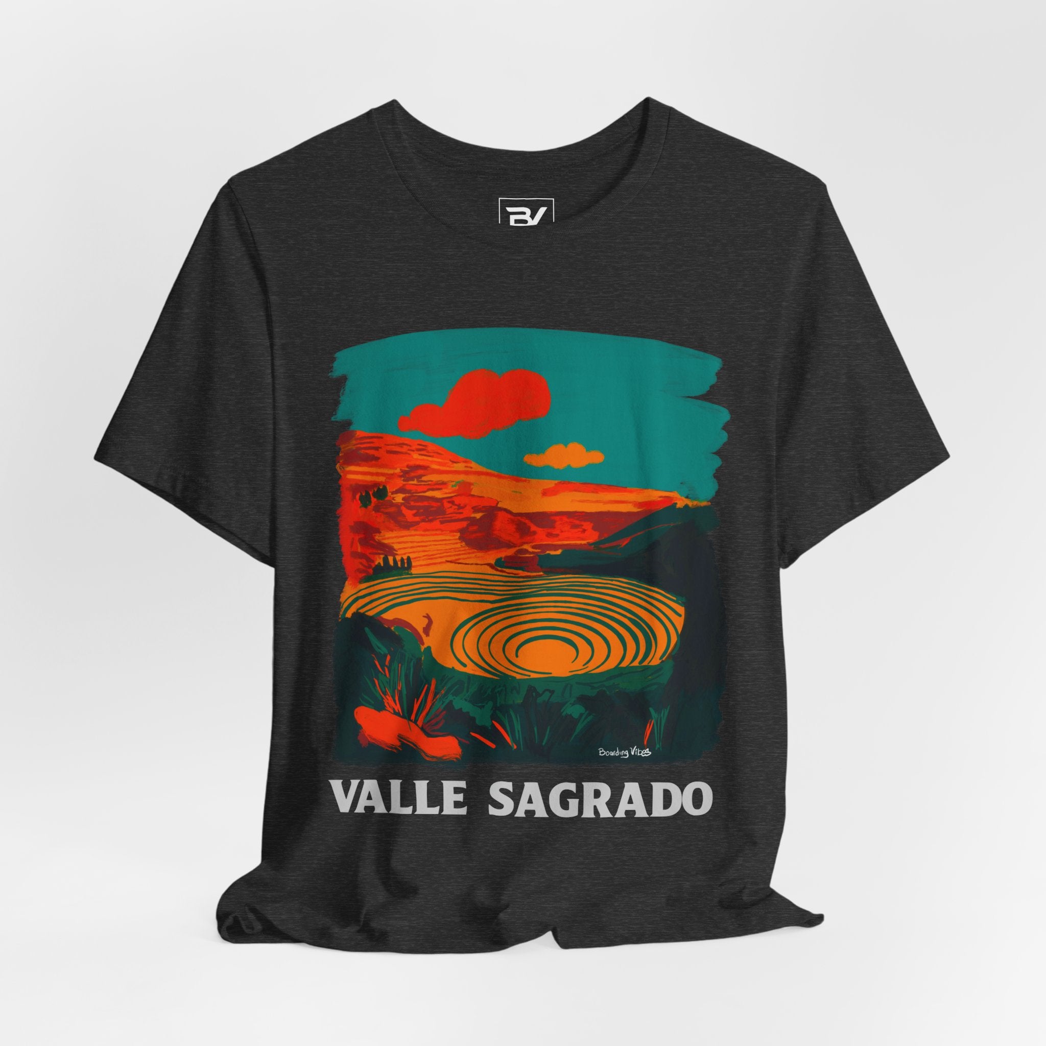 Dark Grey Heather Valle Sagrado Peru Tee Front