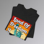 Black Heather, Land of Freedom Patriotic T-Shirt, Folded
