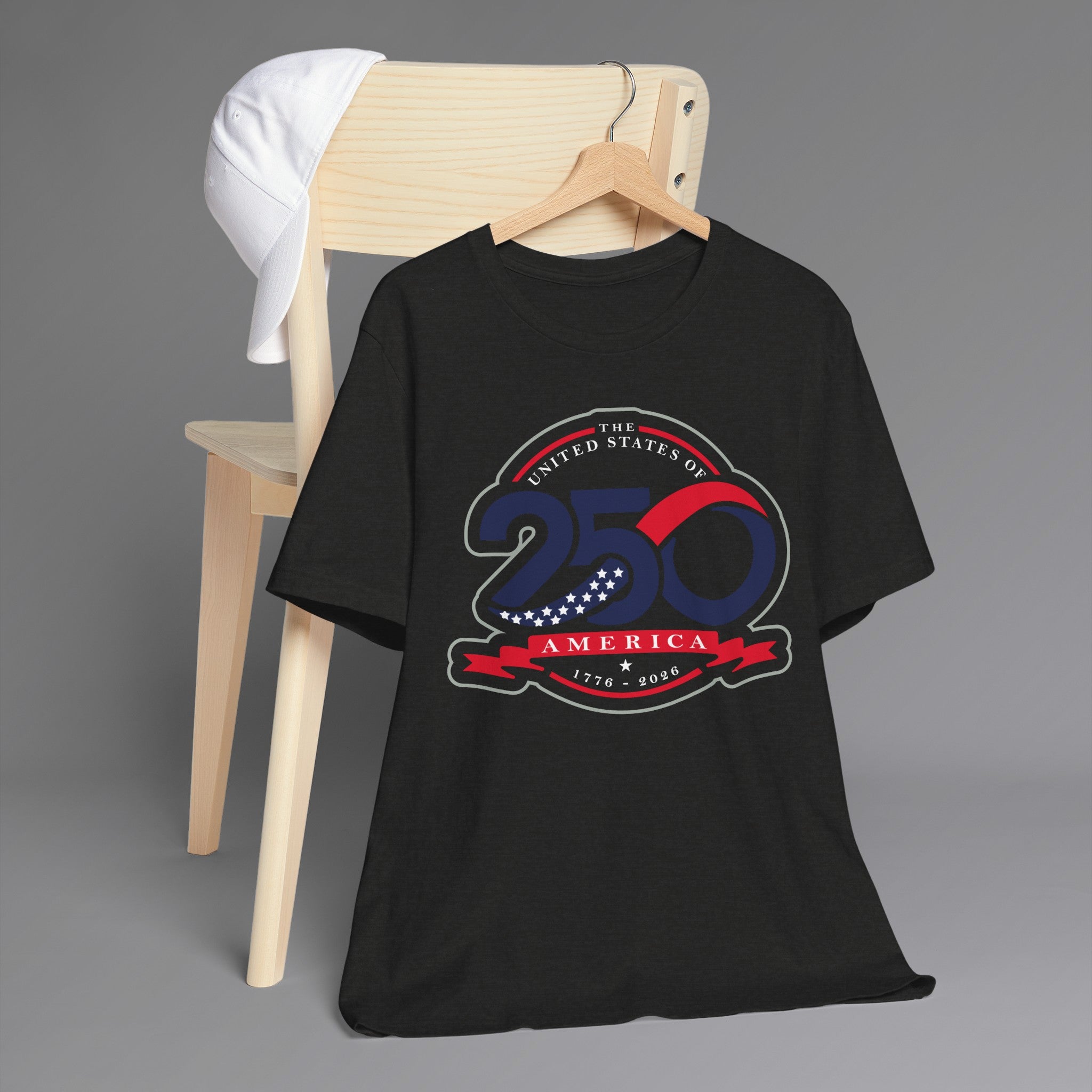 Black Heather, USA 250th Independence T-Shirt, Hanging 3