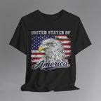 Black Heather, USA Bald Eagle Patriotic T-shirt, Hanging 1