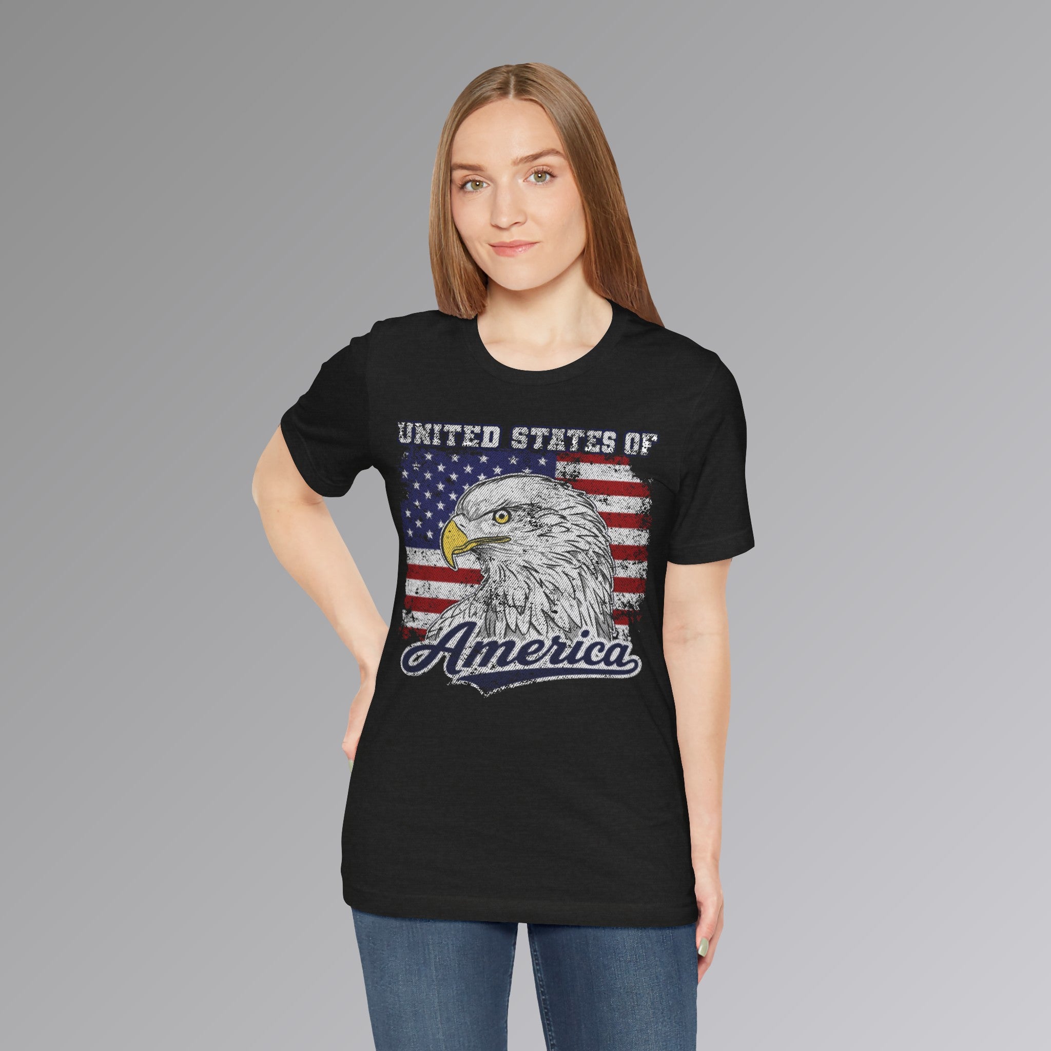 Black Heather, USA Bald Eagle Patriotic T-shirt, Person 3