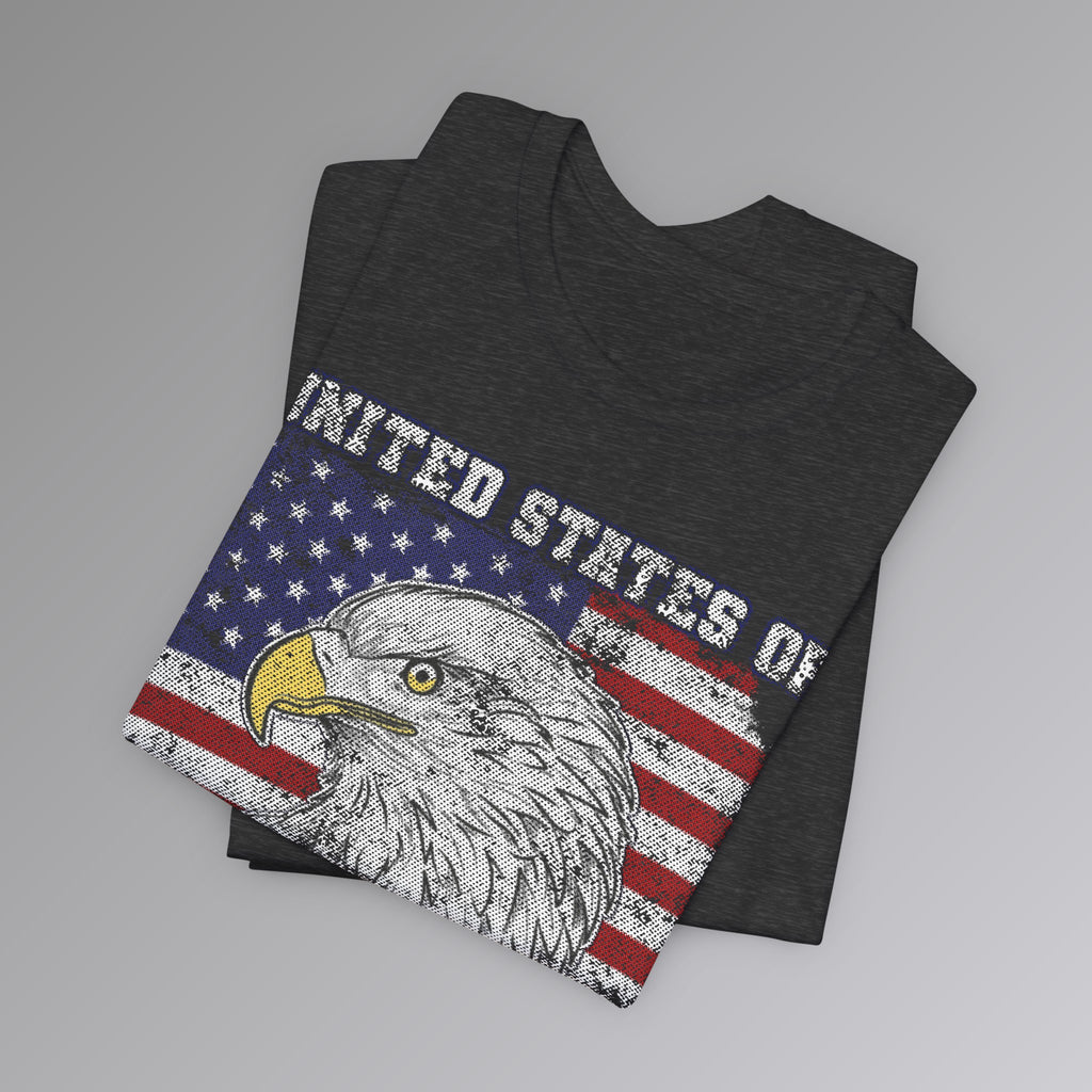 Dark Grey Heather, USA Bald Eagle Patriotic T-shirt, Folded