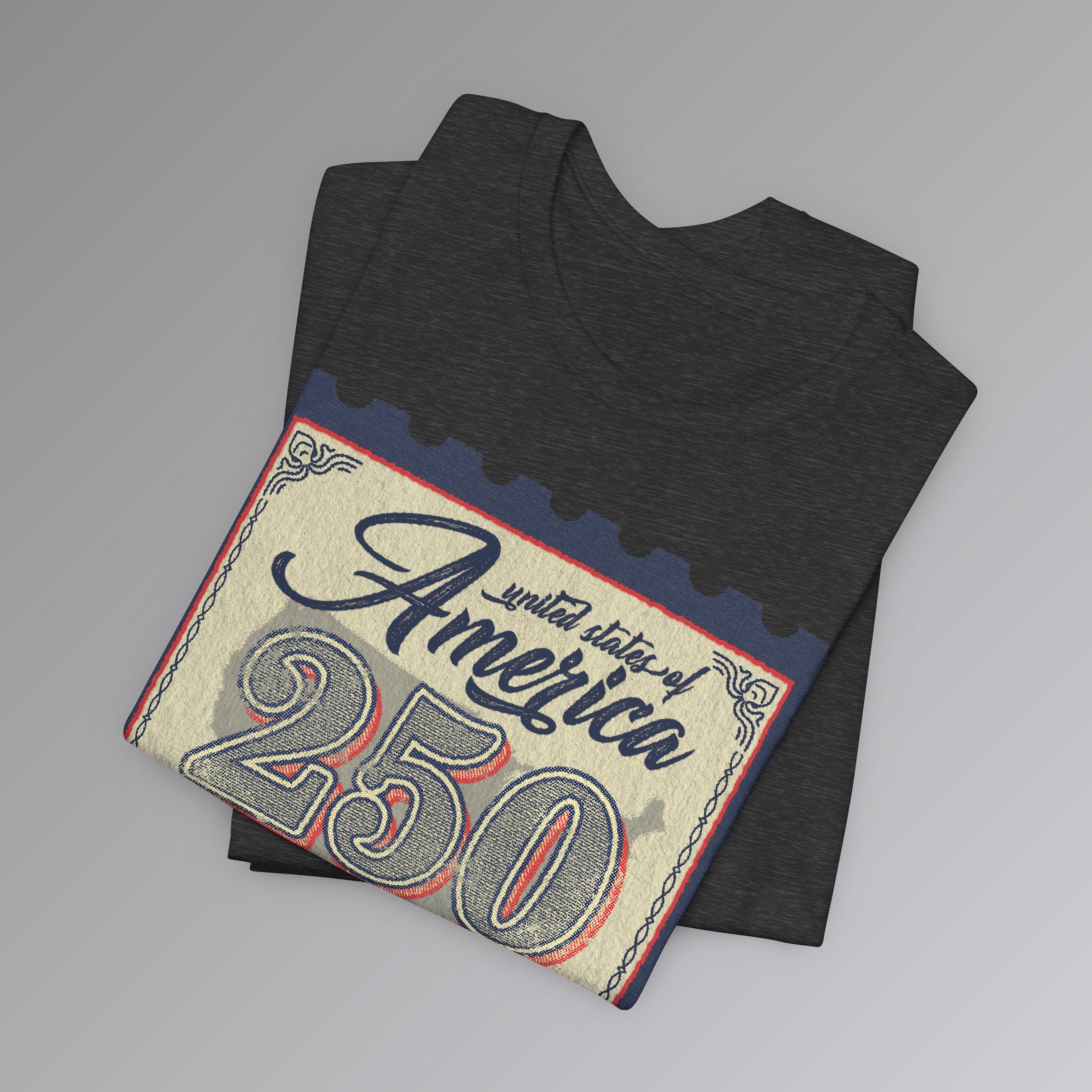 Dark Grey Heather USA Stamp Folded