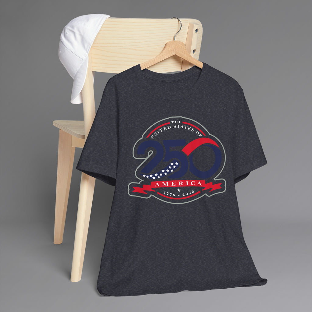 Heather Navy, USA 250th Independence T-Shirt, Hanging 3