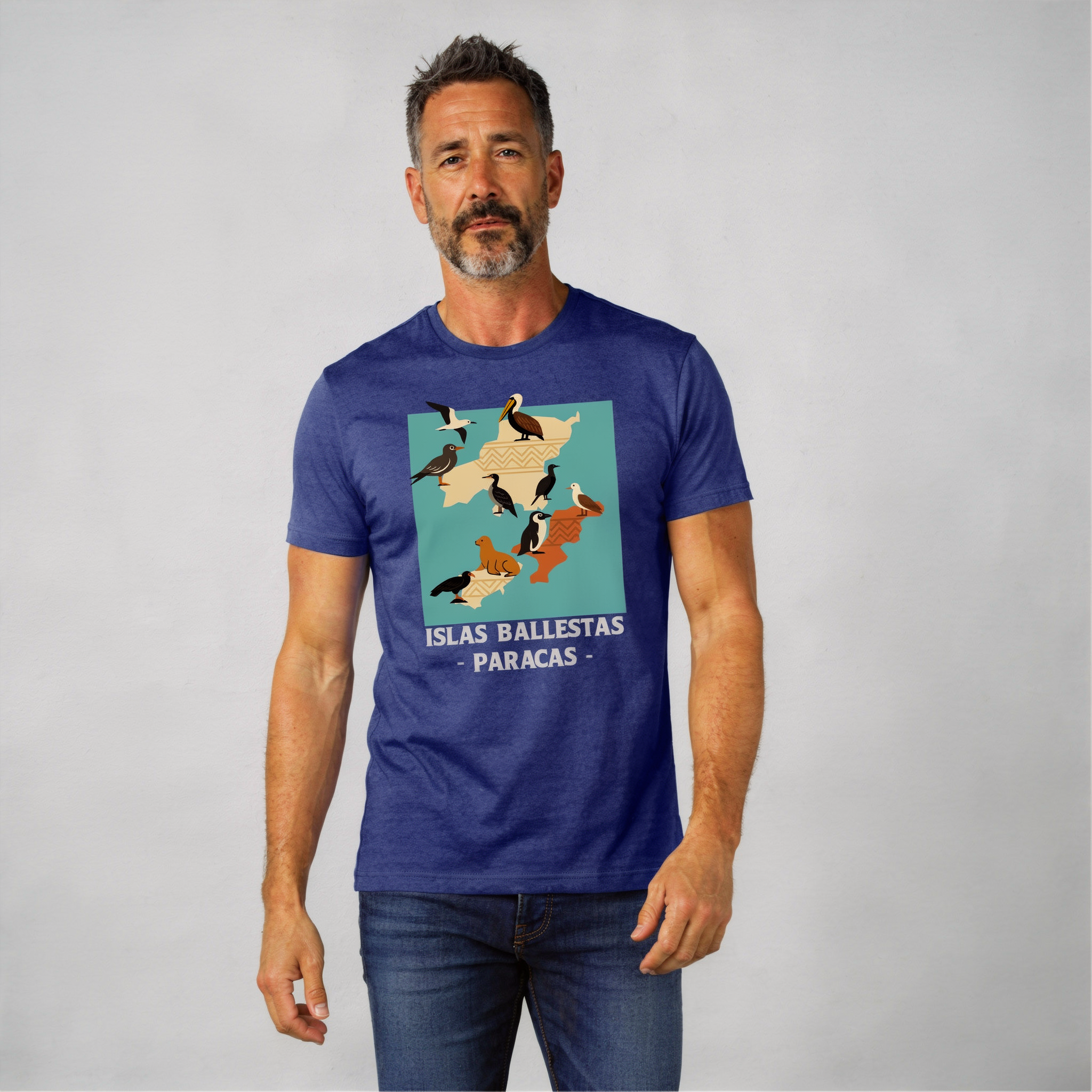 Heather True Royal - Men With Islas Ballestas T-Shirt Front View