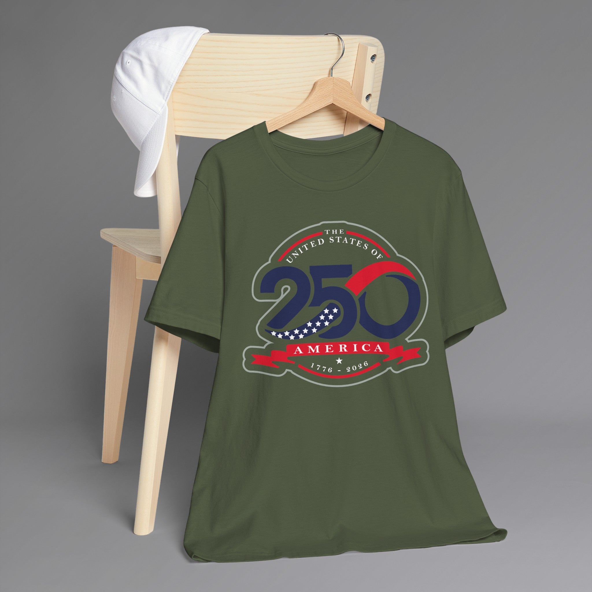 Military Green, USA 250th Independence T-Shirt, Hanging 3
