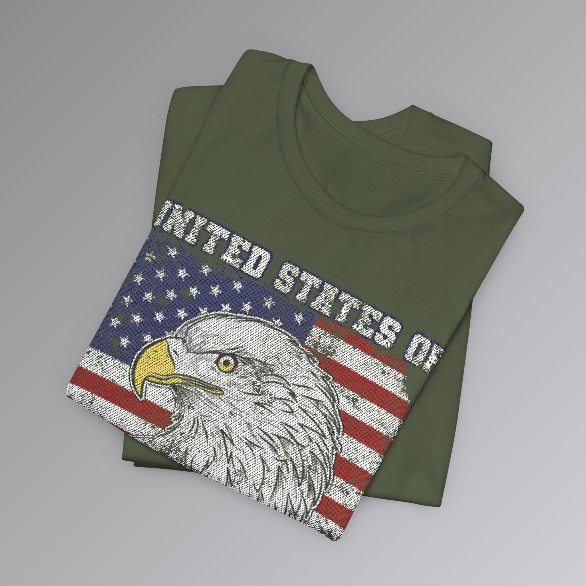 Military Green, USA Bald Eagle Patriotic T-shirt, Folded