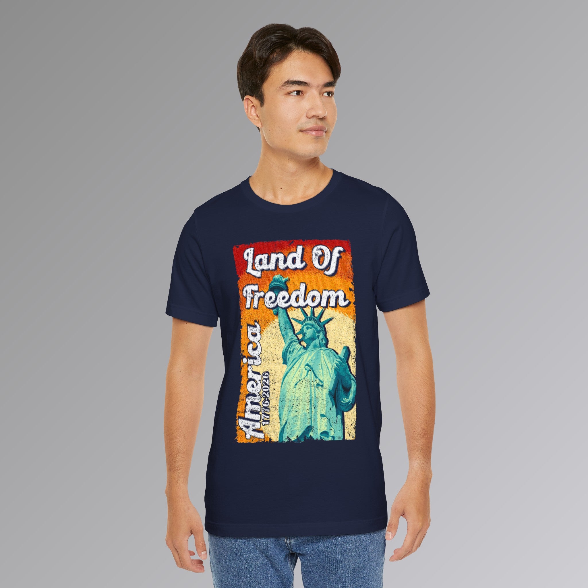 Navy, Land of Freedom Patriotic T-Shirt, Person 8 Front