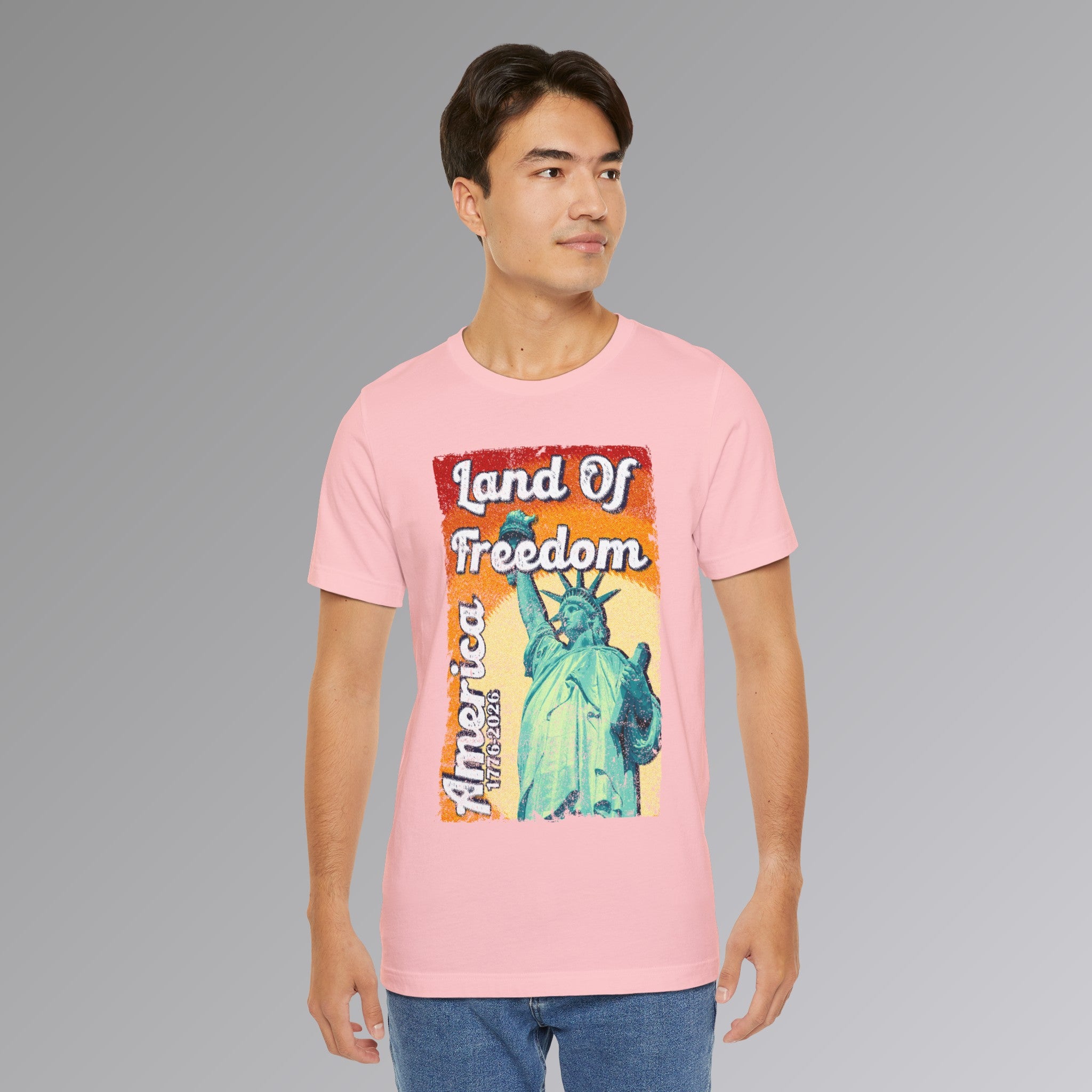 Pink, Land of Freedom Patriotic T-Shirt, Person 8 Front