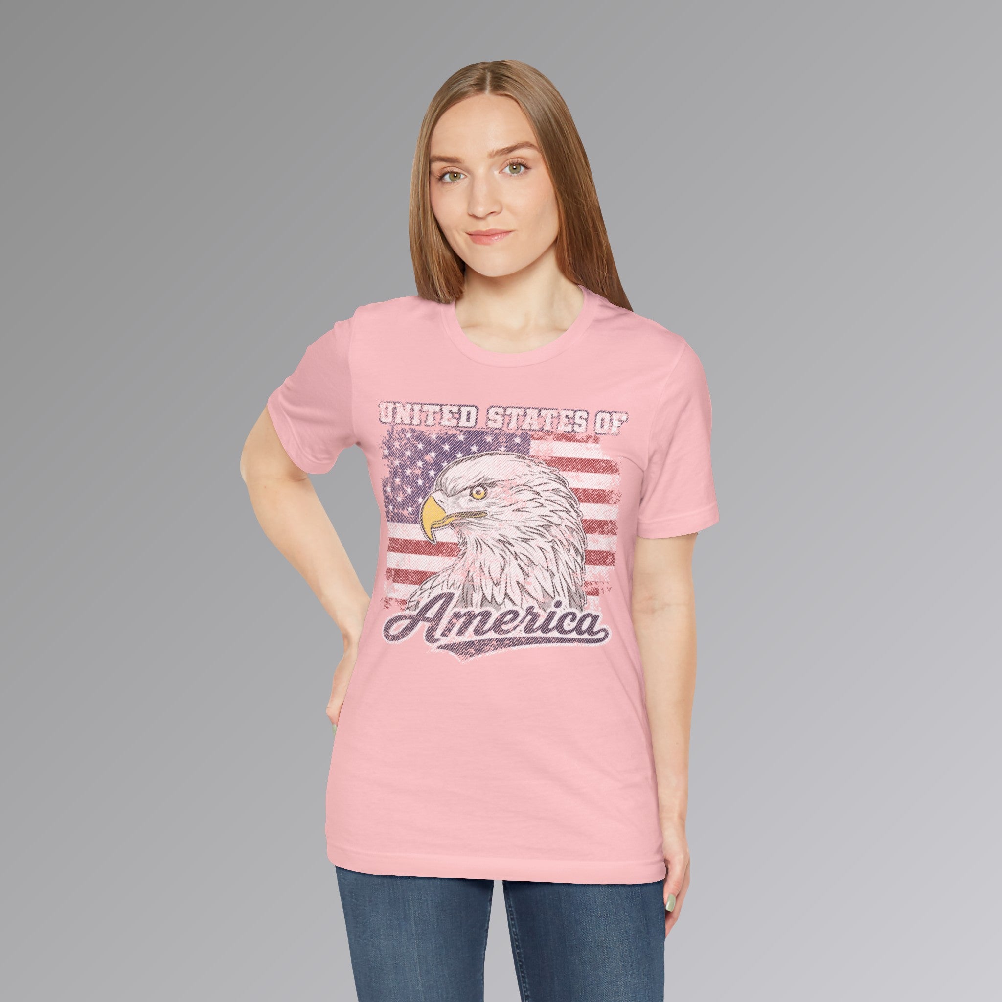 Pink, USA Bald Eagle Patriotic T-shirt, Person 3