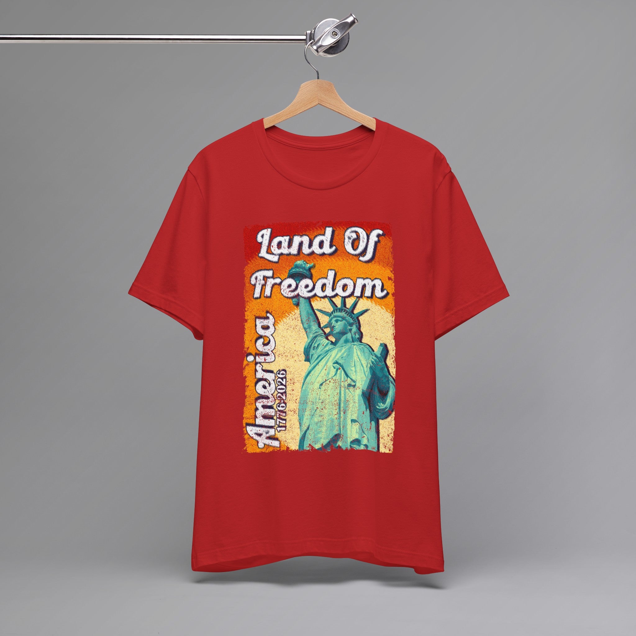 Red, Land of Freedom Patriotic T-Shirt, Hanging 2