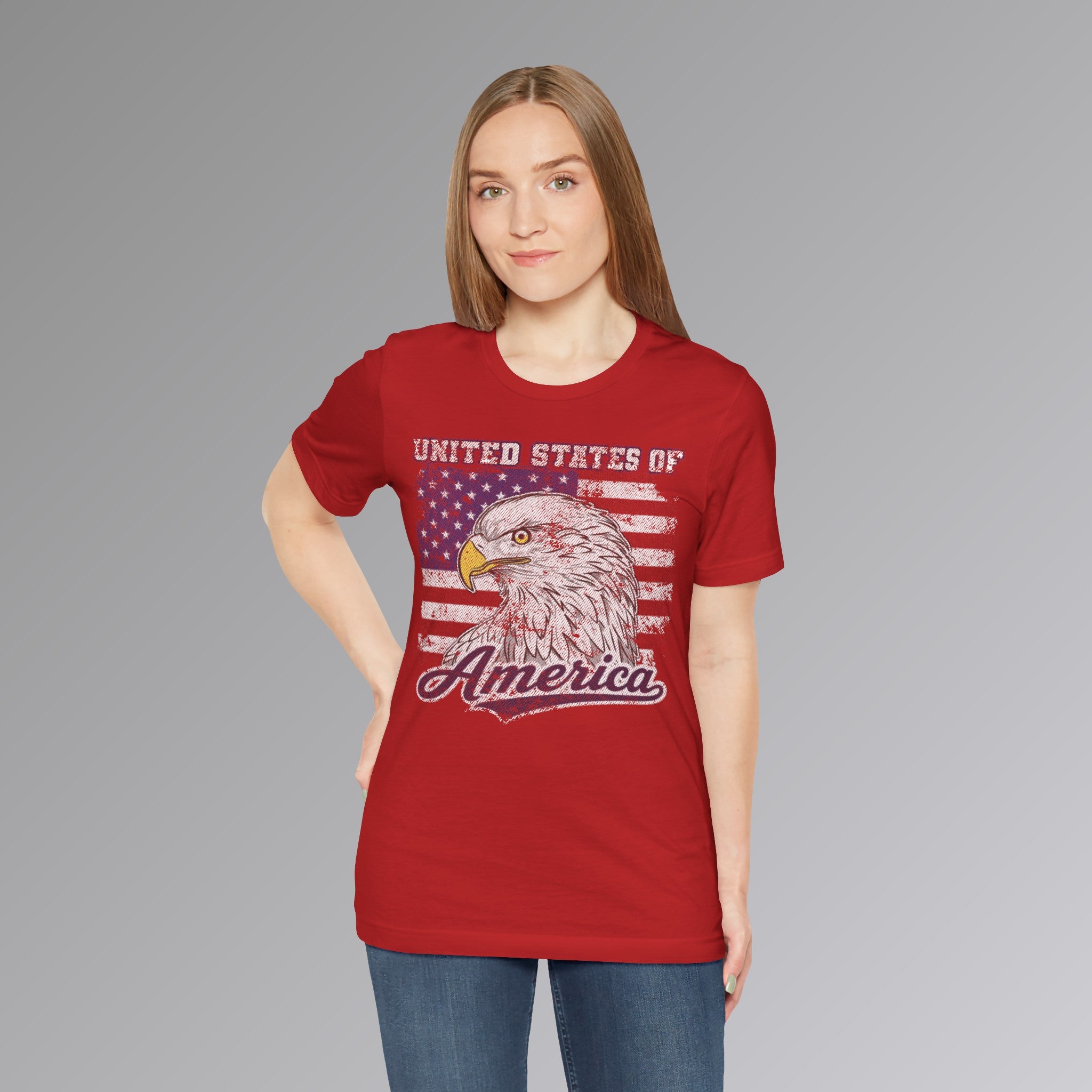Red, USA Bald Eagle Patriotic T-shirt, Person 3