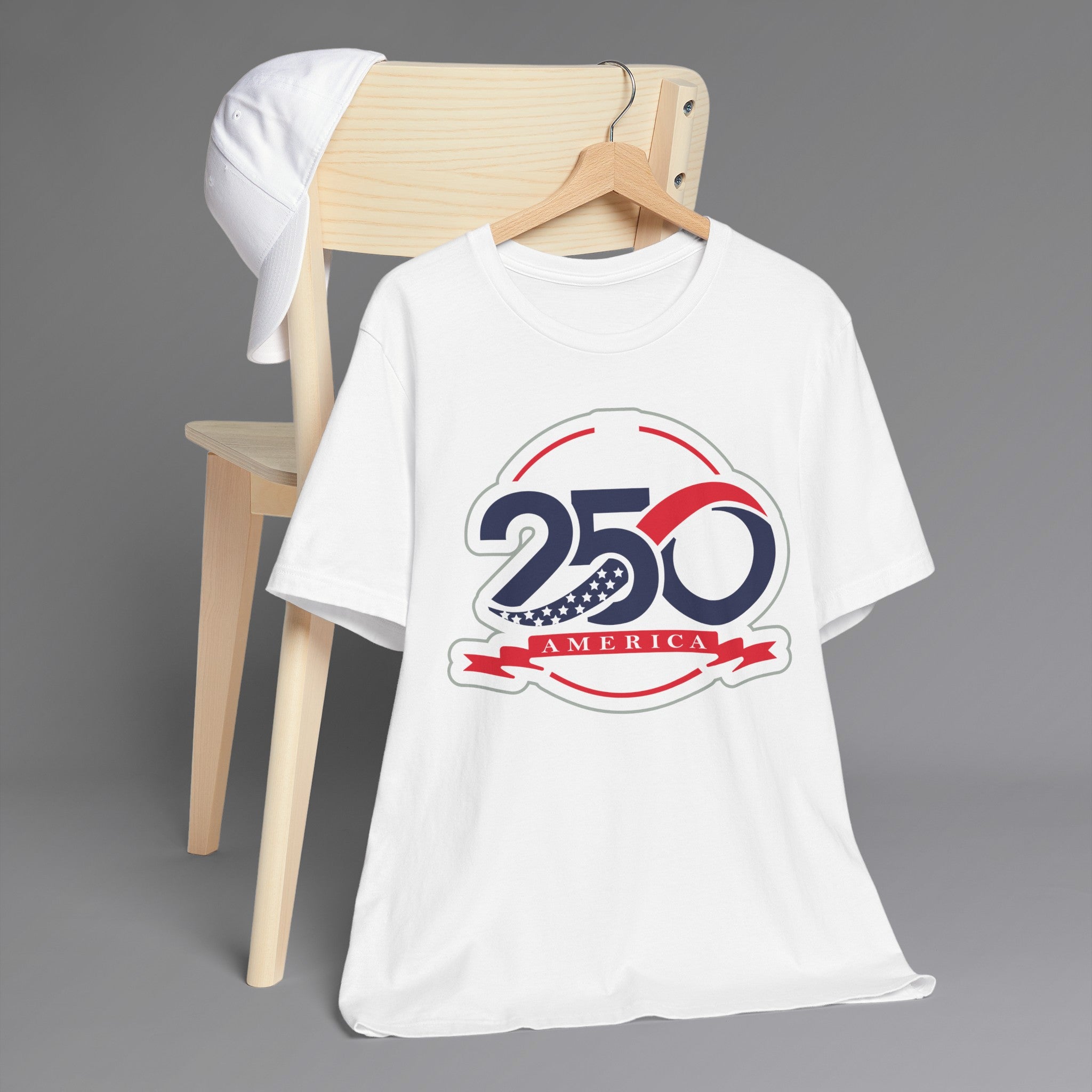 White, USA 250th Independence T-Shirt, Hanging 3